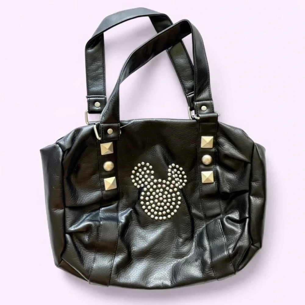 NWT Disney Parks Mickey Mouse Studded Black Vegan Leather Shoulder Bag - Rare - Picture 2 of 6